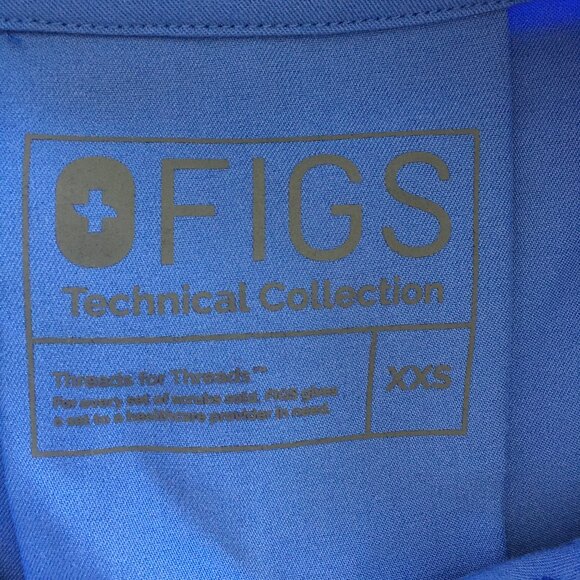 FIGS Blue Zip Pockets Short Sleeve Hidden Logo Button Scrubs Shirt Top - Picture 2 of 12